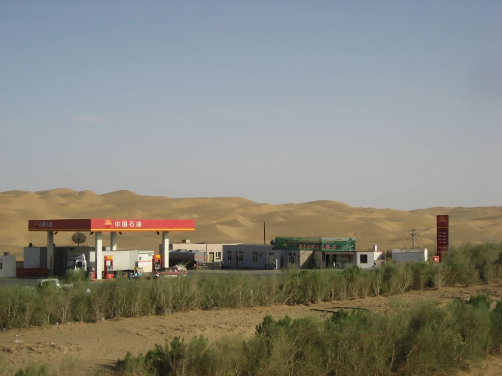 A petrol station on the Tarim Desert Highway