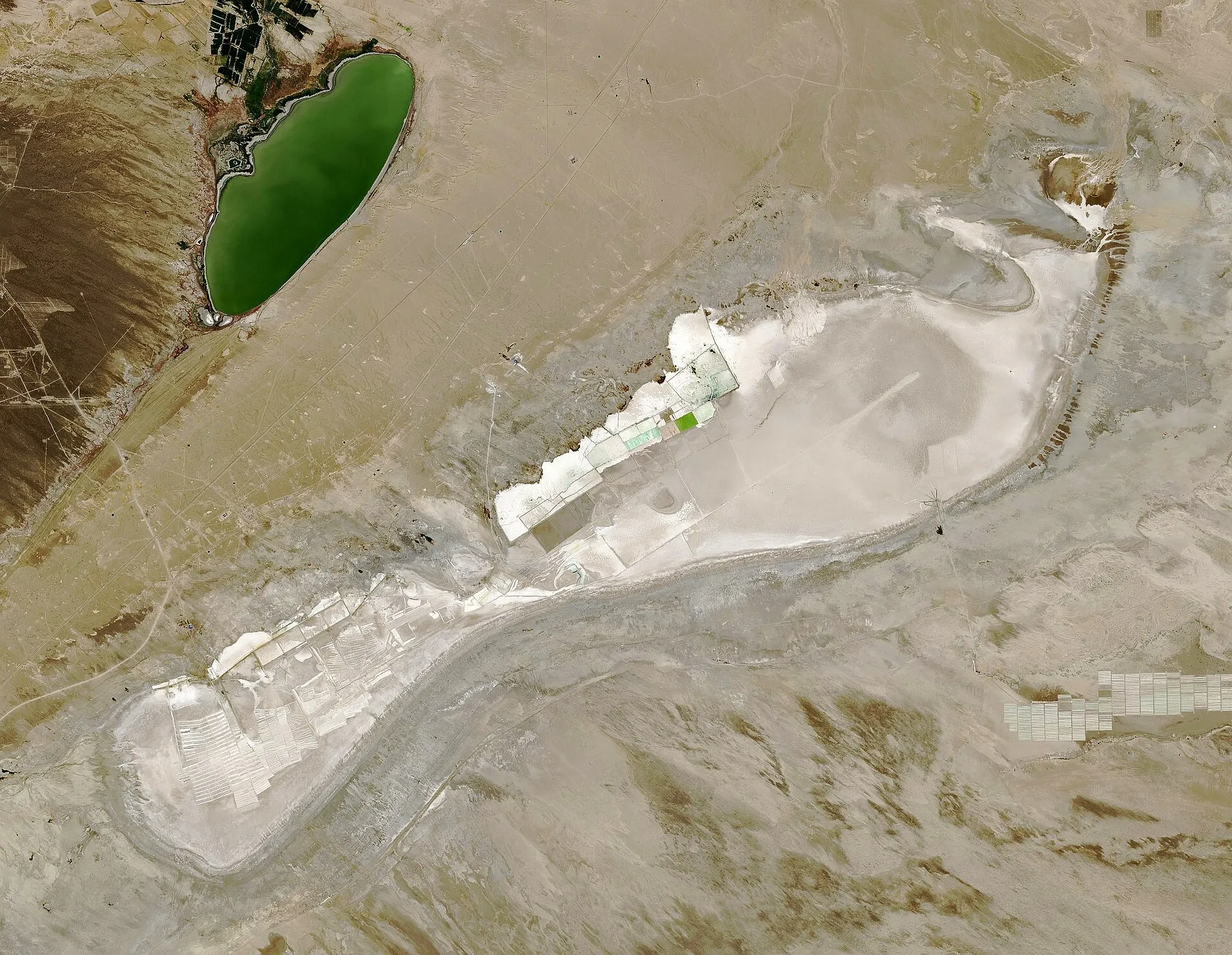 Ailik Lake near the Gobi landscape of Xinjiang
